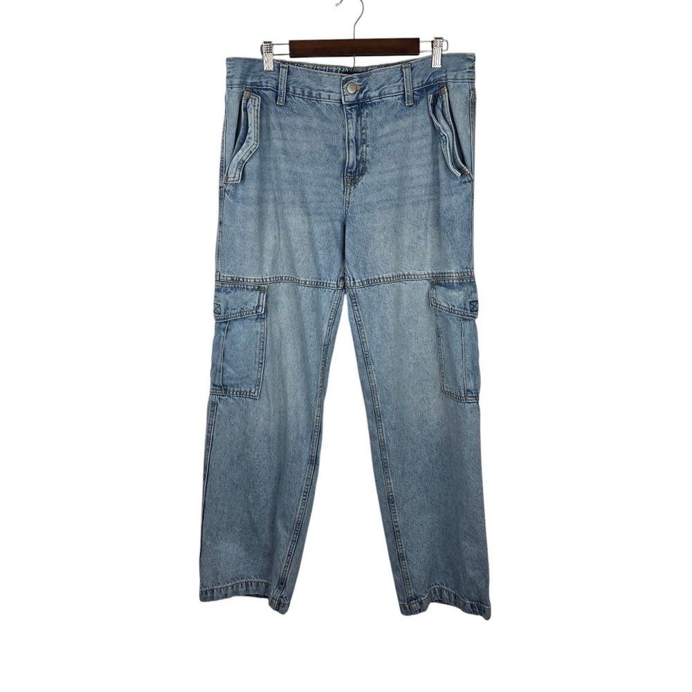 Aeropostale Relaxed Cargo Jeans Women L Regular Cotton High Rise Utility Stretch